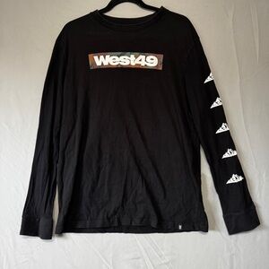 West 49 Mens Long Sleeve Tee Size Medium Black Camo Logo Skater Grunge Read